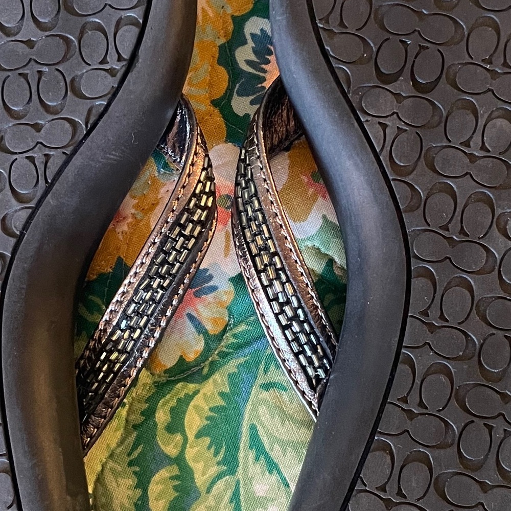 Coach Sandals Women's Beaded 11 Laurel Flip Flop Flats Q049 Gray Leather - Picture 4 of 7